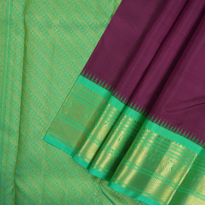 Hayagrivas Handloom Purple Kanjivaram Silk Saree with Parrot Green border BBD1068K5-1