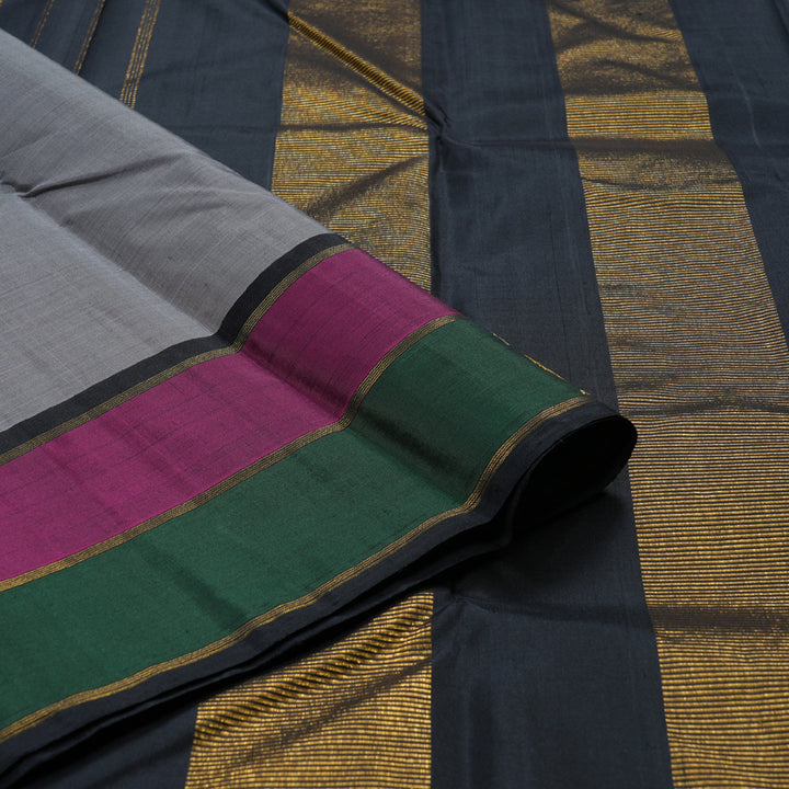 Hayagrivas Grey Handloom Kanjivaram Silk Saree with Purple With Bottle Green Border KBD1800B3-3