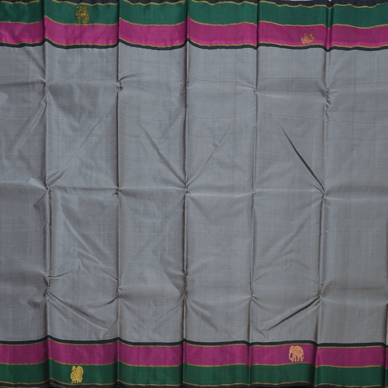 Hayagrivas Grey Handloom Kanjivaram Silk Saree with Purple With Bottle Green Border KBD1800B3-3