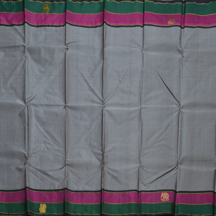 Hayagrivas Grey Handloom Kanjivaram Silk Saree with Purple With Bottle Green Border KBD1800B3-3