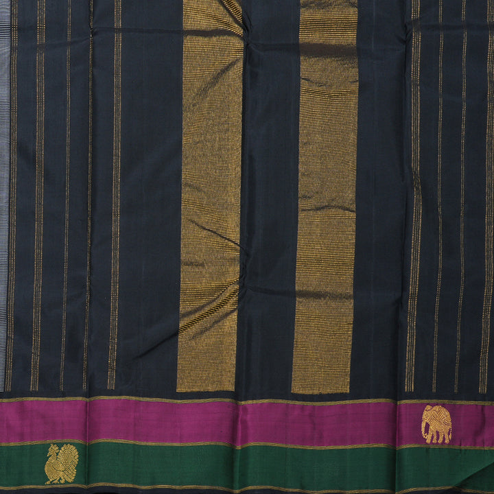 Hayagrivas Grey Handloom Kanjivaram Silk Saree with Purple With Bottle Green Border KBD1800B3-3