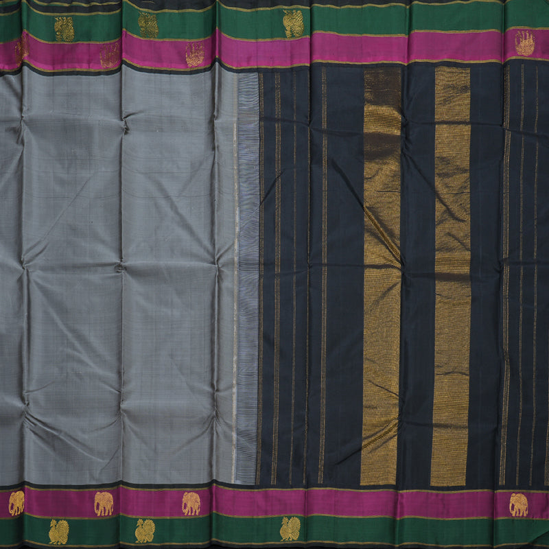 Hayagrivas Grey Handloom Kanjivaram Silk Saree with Purple With Bottle Green Border KBD1800B3-3
