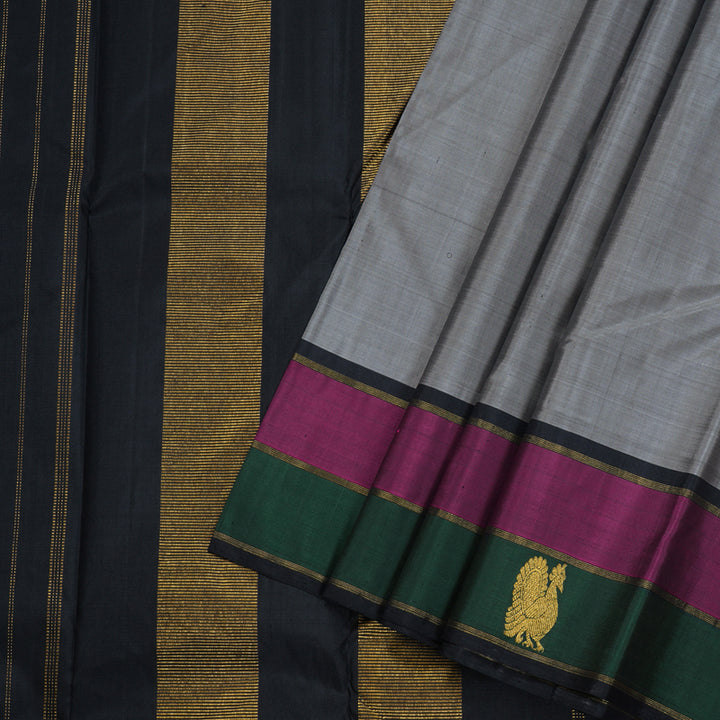 Hayagrivas Grey Handloom Kanjivaram Silk Saree with Purple With Bottle Green Border KBD1800B3-3