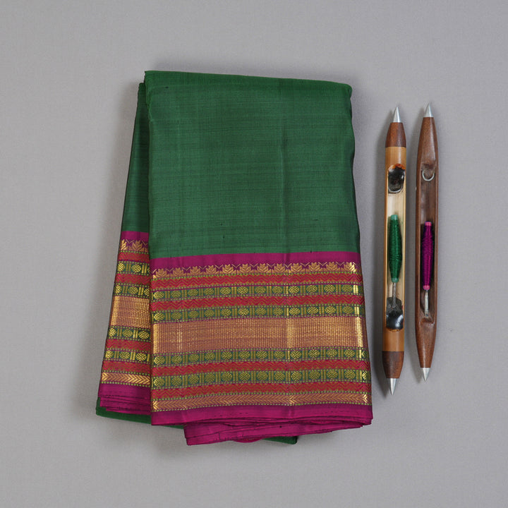 Hayagrivas Bottle Green Handloom Kanjivaram Silk Saree with Purple Border BBD1070K6-1