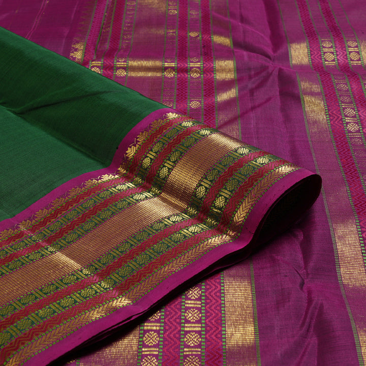 Hayagrivas Bottle Green Handloom Kanjivaram Silk Saree with Purple Border BBD1070K6-1