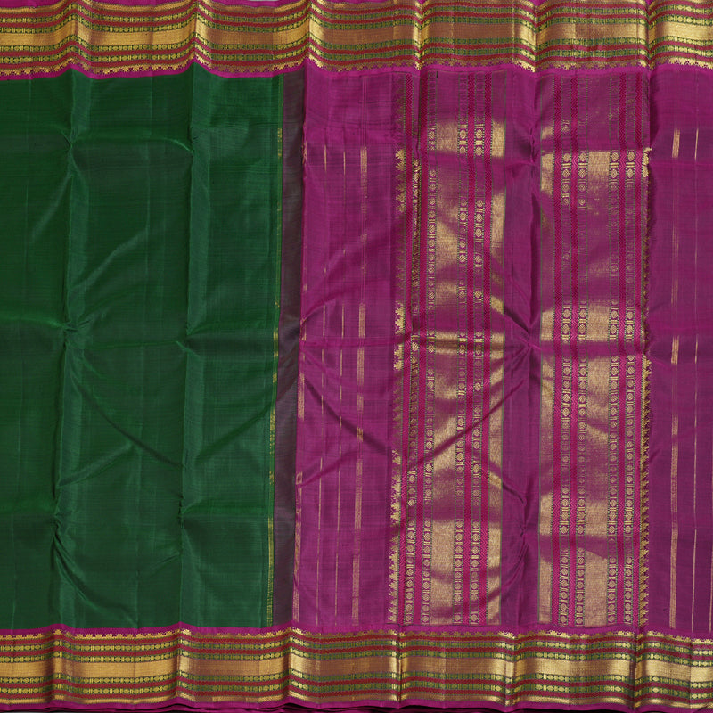 Hayagrivas Bottle Green Handloom Kanjivaram Silk Saree with Purple Border BBD1070K6-1