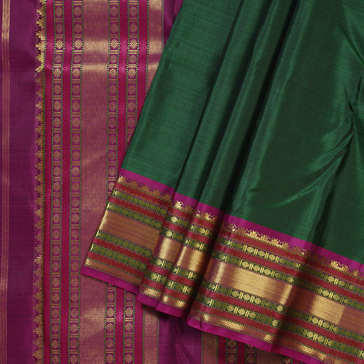 Hayagrivas Bottle Green Handloom Kanjivaram Silk Saree with Purple Border BBD1070K6-1