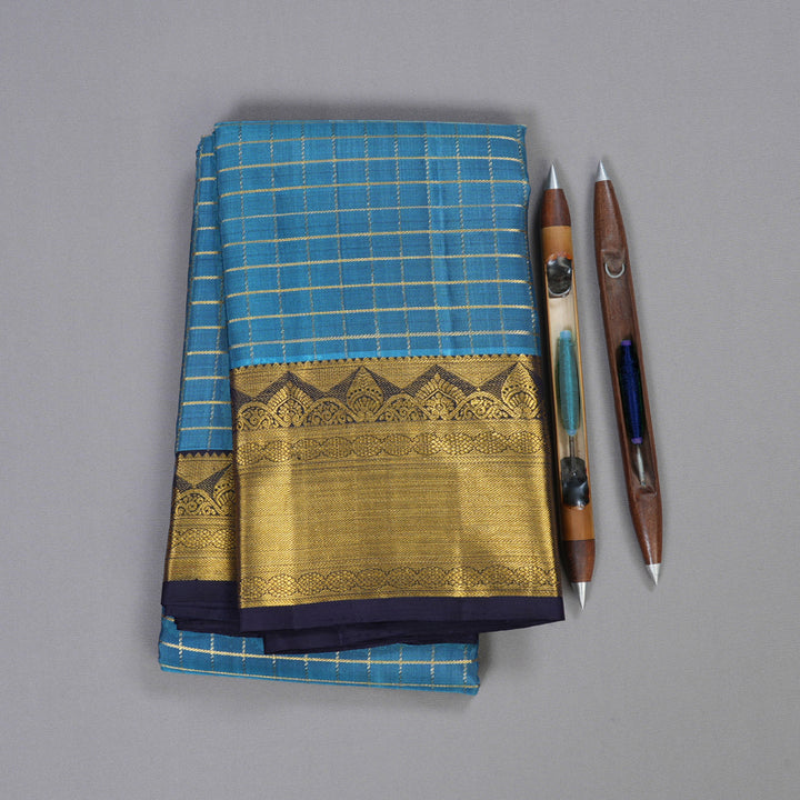 Hayagrivas Powder Blue Handloom Kanjivaram Silk Saree with Dark Blue Border BBD1073K2-1