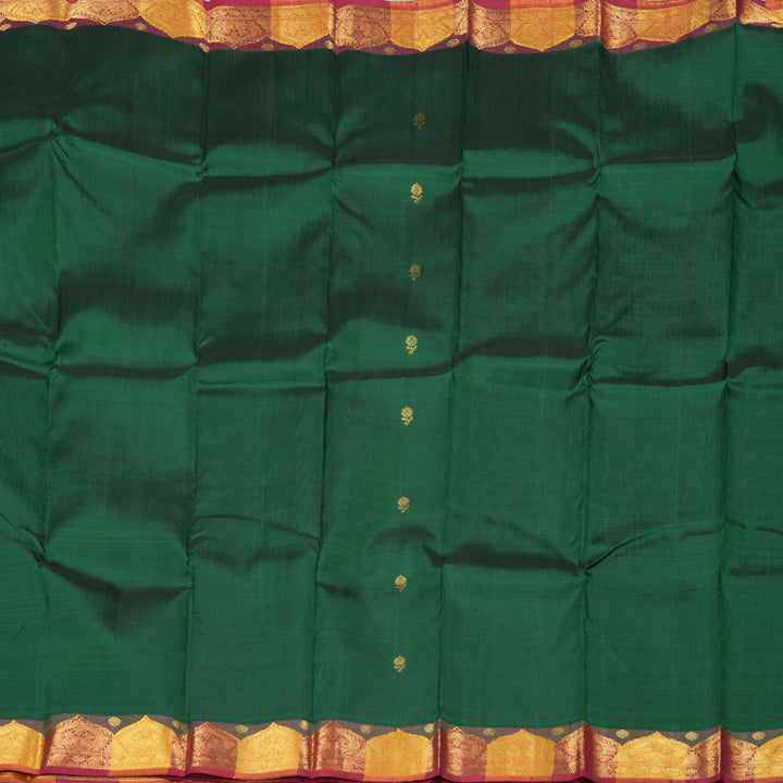 Hayagrivas Luxe Bottle Green Handloom Kanjivaram Silk Saree with Maroon & Yellow Border BBD1075K10-1
