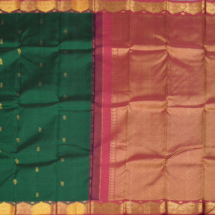 Hayagrivas Luxe Bottle Green Handloom Kanjivaram Silk Saree with Maroon & Yellow Border BBD1075K10-1
