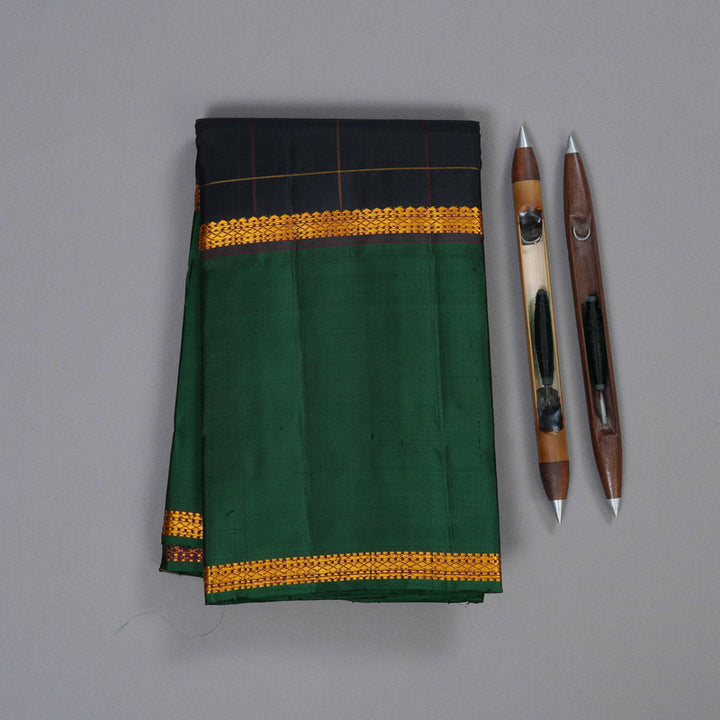 Hayagrivas Black Handloom Kanjivaram Silk Saree with Bottle Green Border BBD1075K3-1