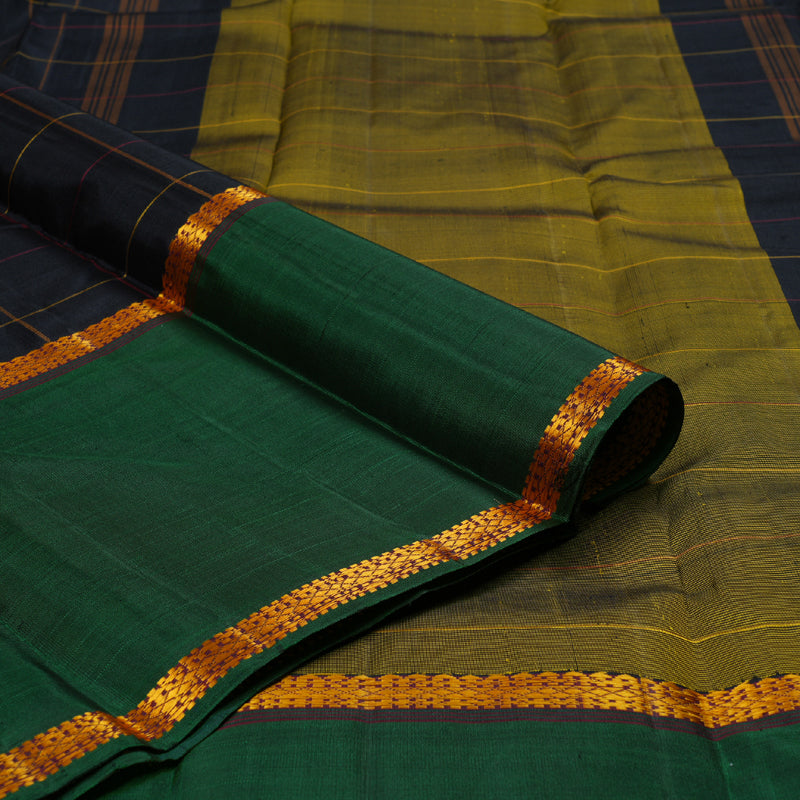 Hayagrivas Black Handloom Kanjivaram Silk Saree with Bottle Green Border BBD1075K3-1