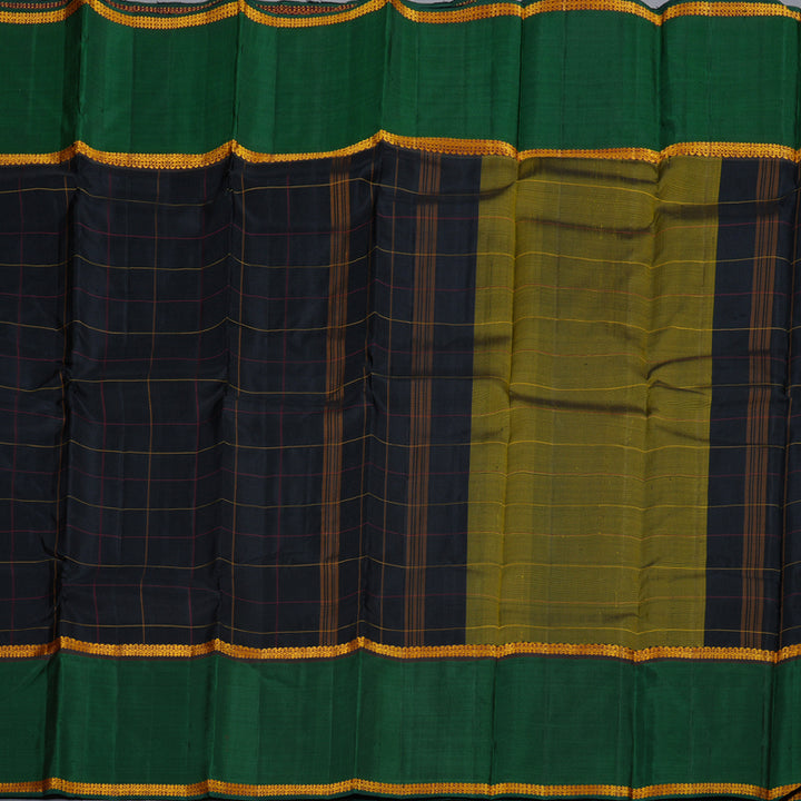 Hayagrivas Black Handloom Kanjivaram Silk Saree with Bottle Green Border BBD1075K3-1