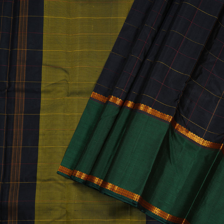 Hayagrivas Black Handloom Kanjivaram Silk Saree with Bottle Green Border BBD1075K3-1