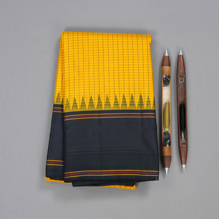 Hayagrivas Yellow Handloom Kanjivaram Silk Saree with Black Border BBD1075K6-2