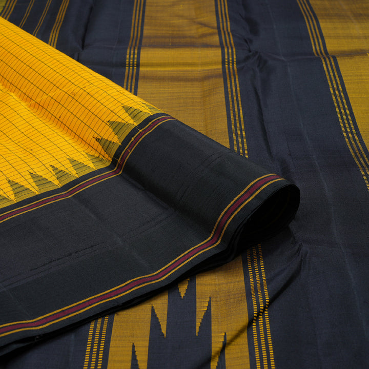 Hayagrivas Yellow Handloom Kanjivaram Silk Saree with Black Border BBD1075K6-2