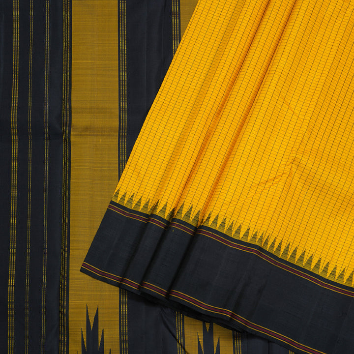 Hayagrivas Yellow Handloom Kanjivaram Silk Saree with Black Border BBD1075K6-2