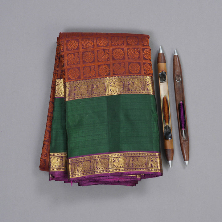 Hayagrivas Wine Maroon Handloom Kanjivaram Silk Saree with Bottle Green Border BBD1082K7-1