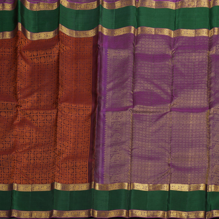 Hayagrivas Wine Maroon Handloom Kanjivaram Silk Saree with Bottle Green Border BBD1082K7-1