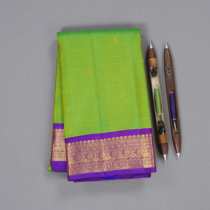 Hayagrivas Fluorescent Green Handloom Kanjivaram Silk Saree with Purple Border BBD1084K3-1