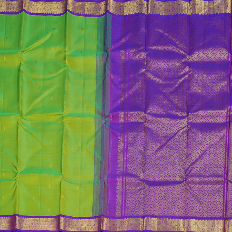 Hayagrivas Fluorescent Green Handloom Kanjivaram Silk Saree with Purple Border BBD1084K3-1