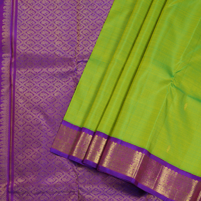 Hayagrivas Fluorescent Green Handloom Kanjivaram Silk Saree with Purple Border BBD1084K3-1