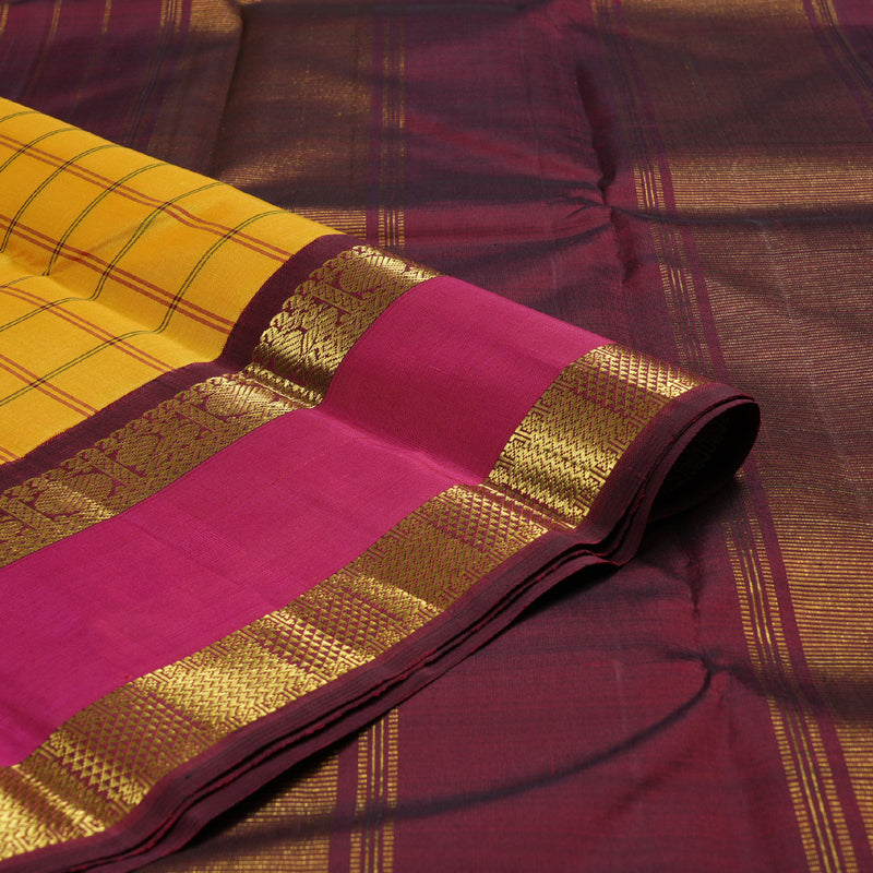 Hayagrivas Mustard Yellow Handloom Kanjivaram Silk Saree with Pink Border BBD1084K4-1