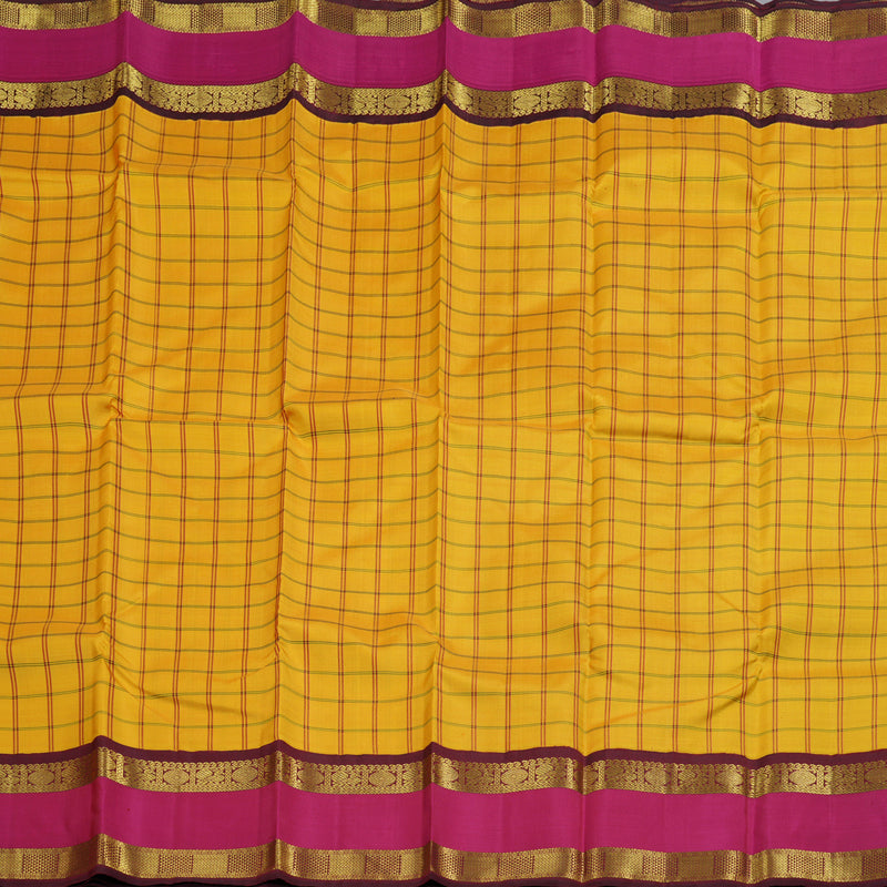 Hayagrivas Mustard Yellow Handloom Kanjivaram Silk Saree with Pink Border BBD1084K4-1