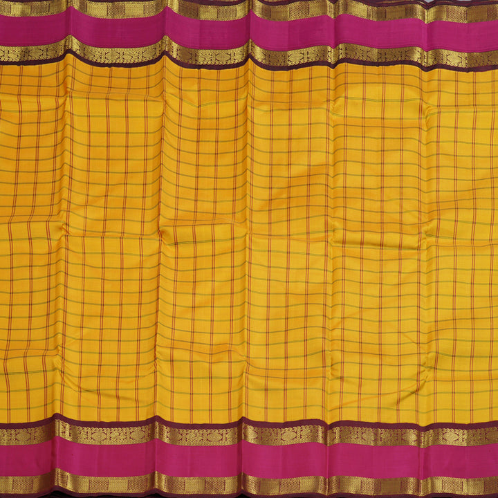 Hayagrivas Mustard Yellow Handloom Kanjivaram Silk Saree with Pink Border BBD1084K4-1