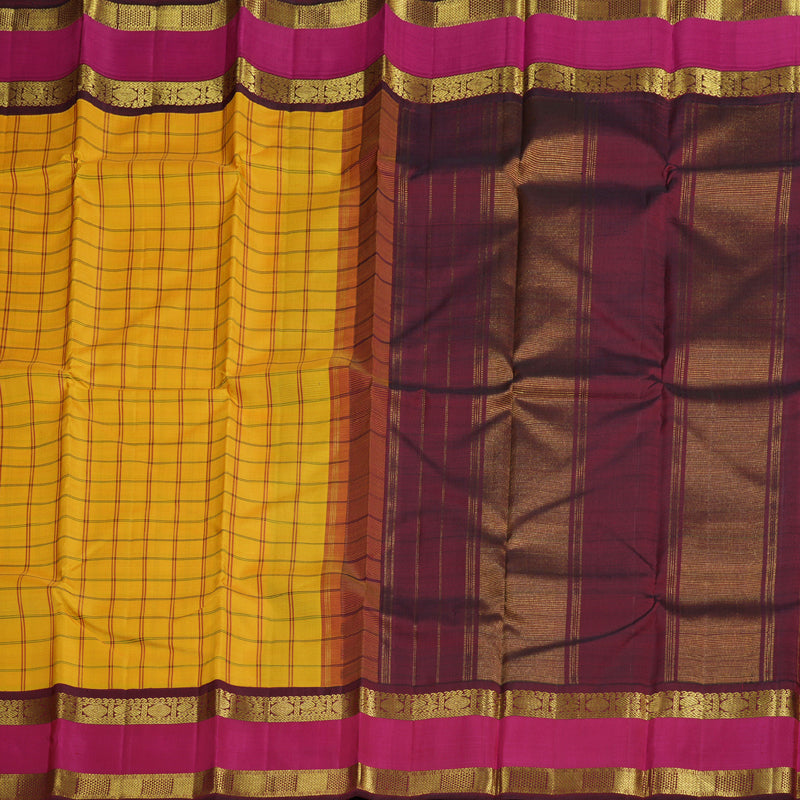 Hayagrivas Mustard Yellow Handloom Kanjivaram Silk Saree with Pink Border BBD1084K4-1