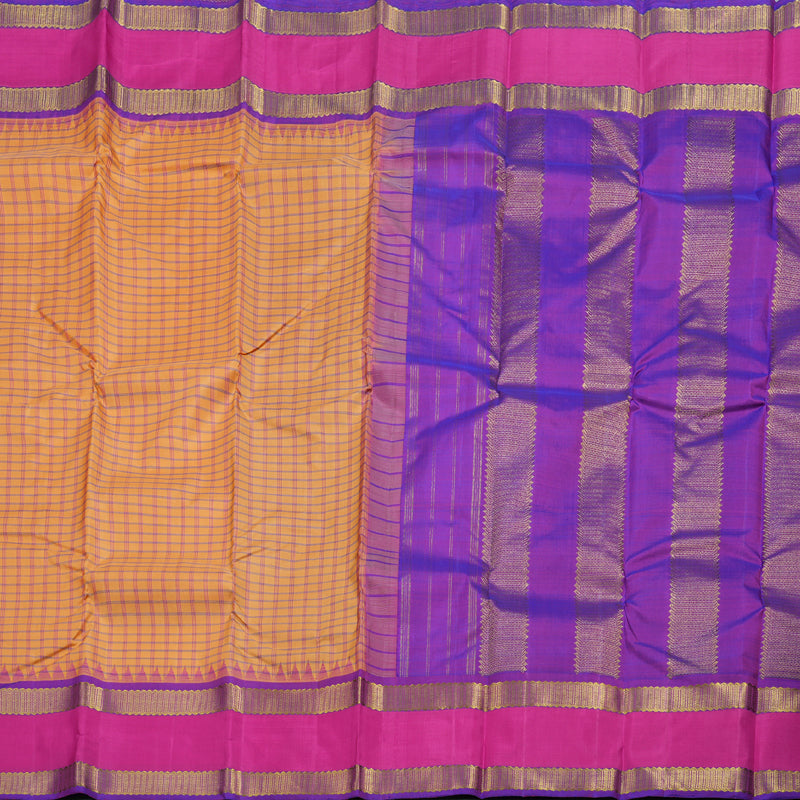 Hayagrivas Peach Orange Handloom Retta Pet Kanjivaram Silk Saree with Pink Border BBD1084K5-1