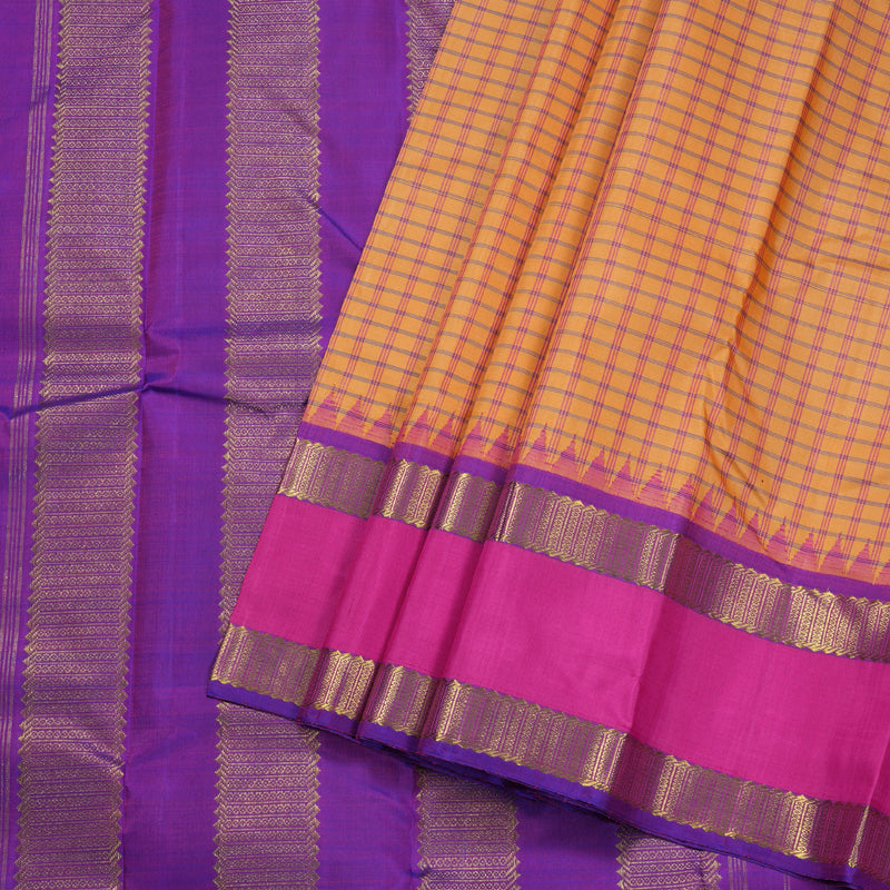 Hayagrivas Peach Orange Handloom Retta Pet Kanjivaram Silk Saree with Pink Border BBD1084K5-1