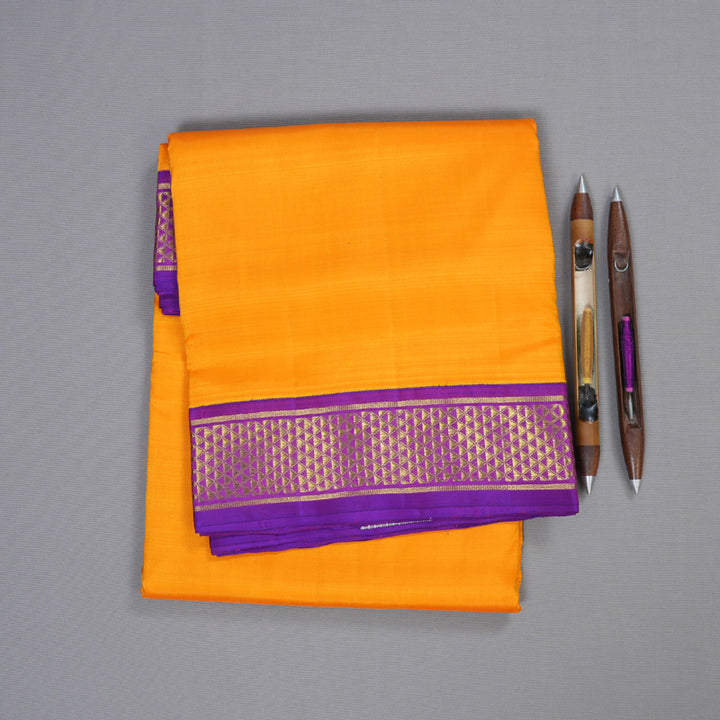 Hayagrivas Mango Yellow Handloom Kanjivaram Ten Yards Silk Saree with Purple Border BBD1084K7-1