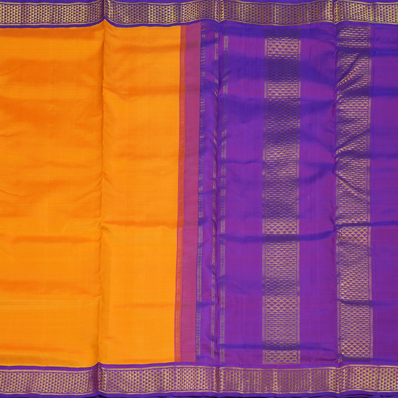 Hayagrivas Mango Yellow Handloom Kanjivaram Ten Yards Silk Saree with Purple Border BBD1084K7-1