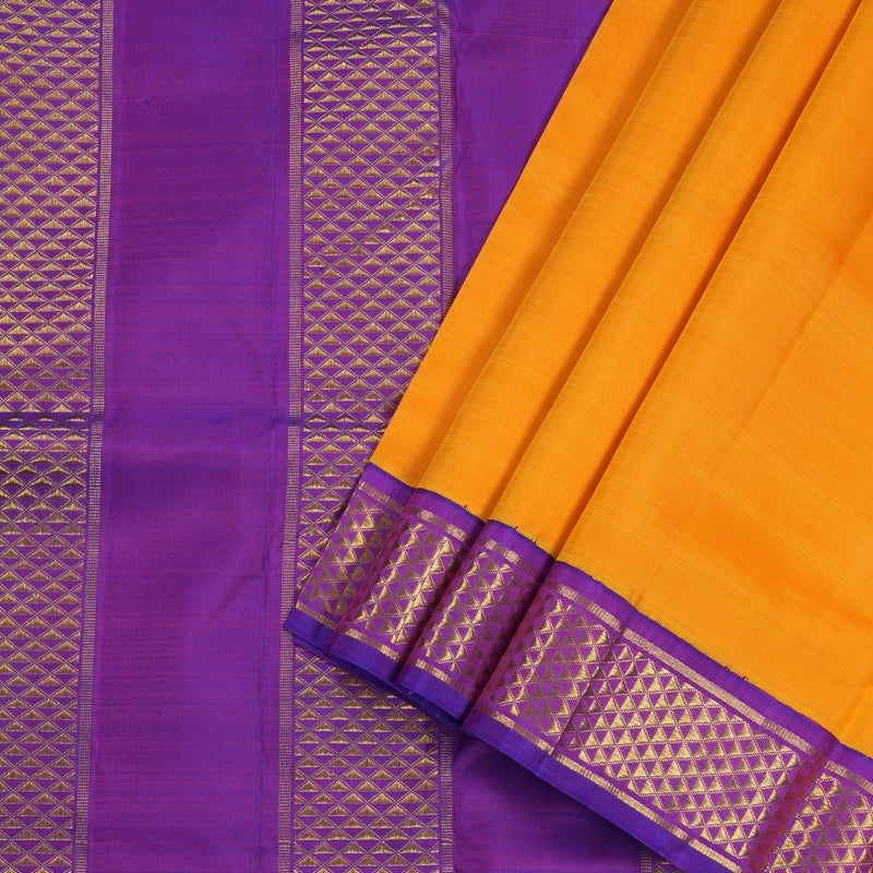 Hayagrivas Mango Yellow Handloom Kanjivaram Ten Yards Silk Saree with Purple Border BBD1084K7-1