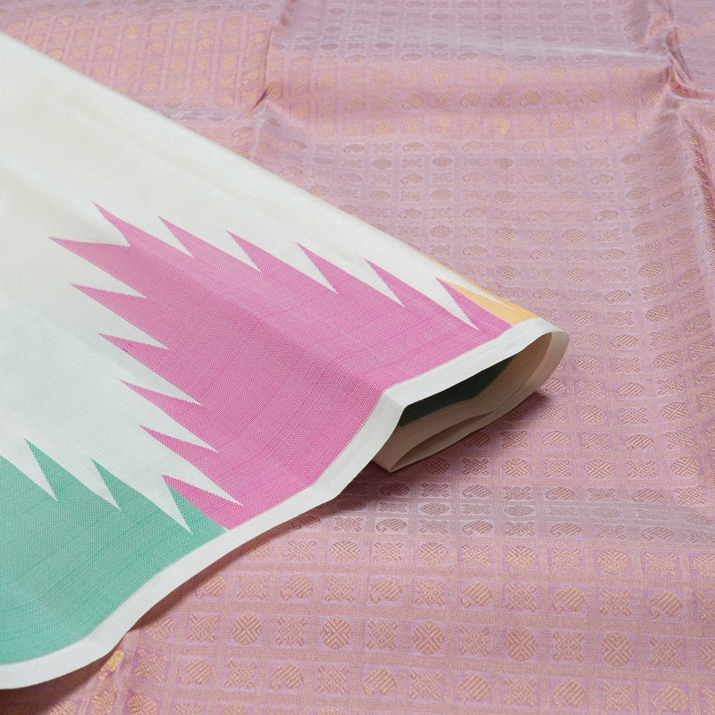 Hayagrivas Half White Handloom Kanjivaram Silk Saree with Green And Pink Border BBD1087K1-5