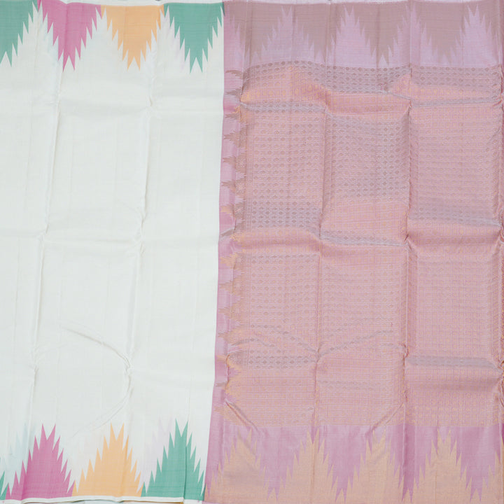 Hayagrivas Half White Handloom Kanjivaram Silk Saree with Green And Pink Border BBD1087K1-5