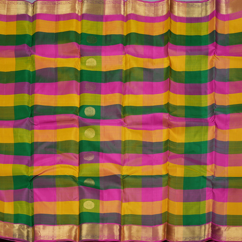 Hayagrivas Multi Color Checks Handloom Kanjivaram Silk Saree with Pink Border BBD1087K2-1