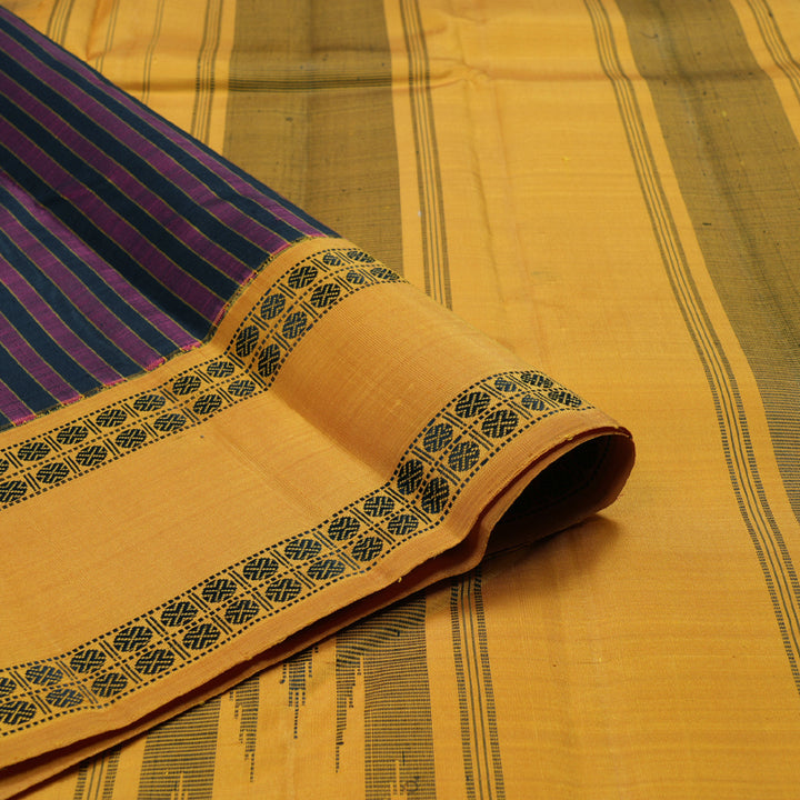 Hayagrivas Black With Purple Handloom Kanjivaram Silk Saree with Retta Pet Mustard Border BBD1089K4-1