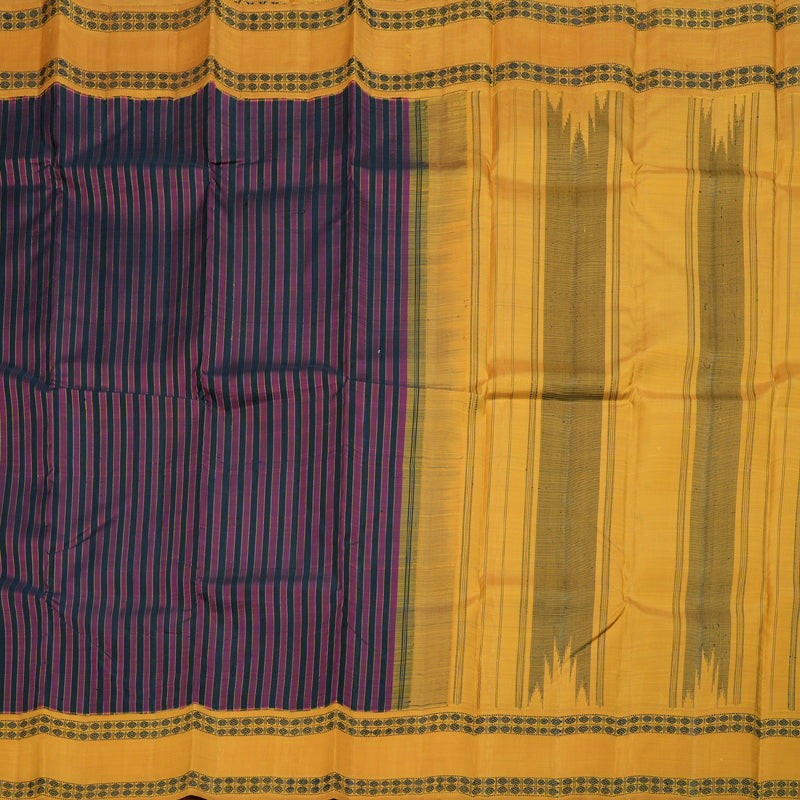 Hayagrivas Black With Purple Handloom Kanjivaram Silk Saree with Retta Pet Mustard Border BBD1089K4-1