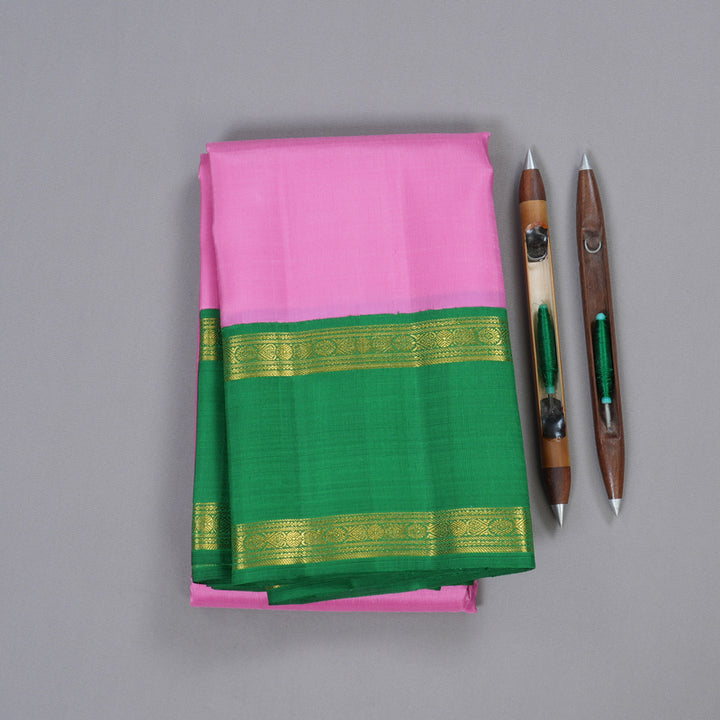 Hayagrivas Rose Pink Kanjivaram Silk Saree with Dark Green Border BBD1091K1-3