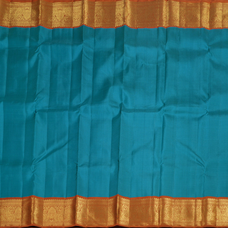 Hayagrivas Dark Sky Blue Kanjivaram Silk Saree with Honey Orange Border BBD1091K1-4