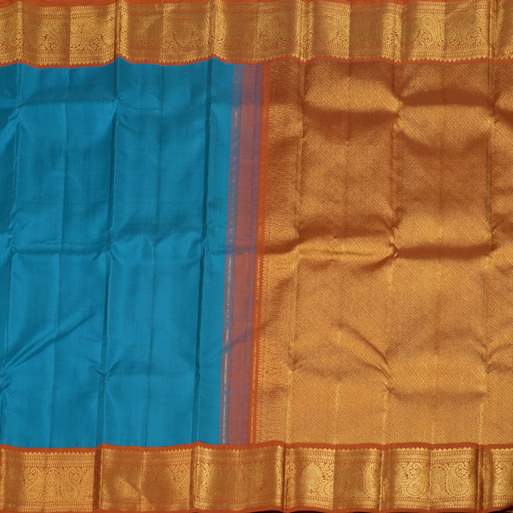 Hayagrivas Dark Sky Blue Kanjivaram Silk Saree with Honey Orange Border BBD1091K1-4