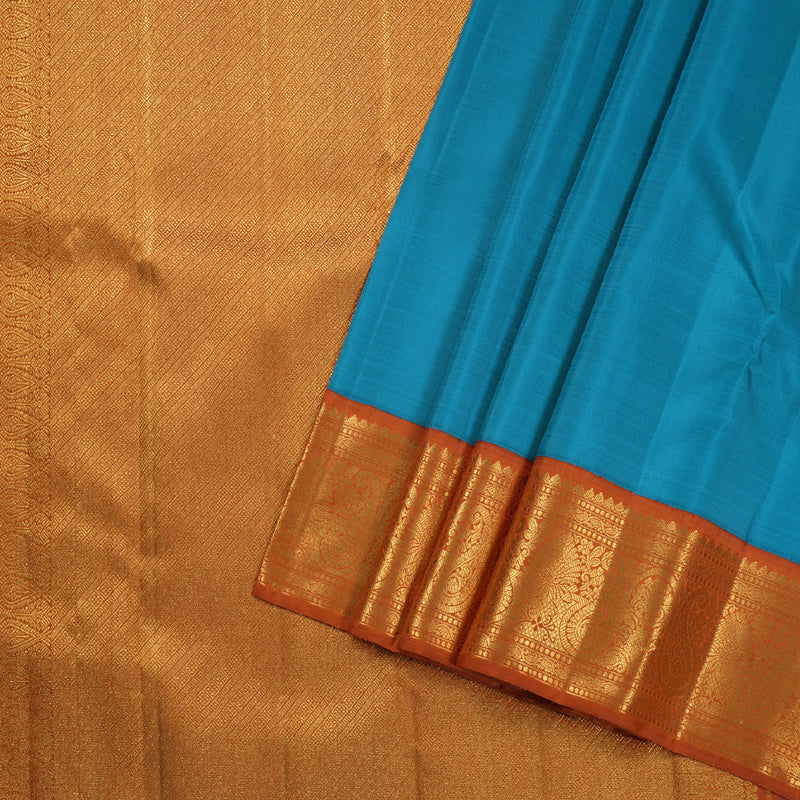 Hayagrivas Dark Sky Blue Kanjivaram Silk Saree with Honey Orange Border BBD1091K1-4