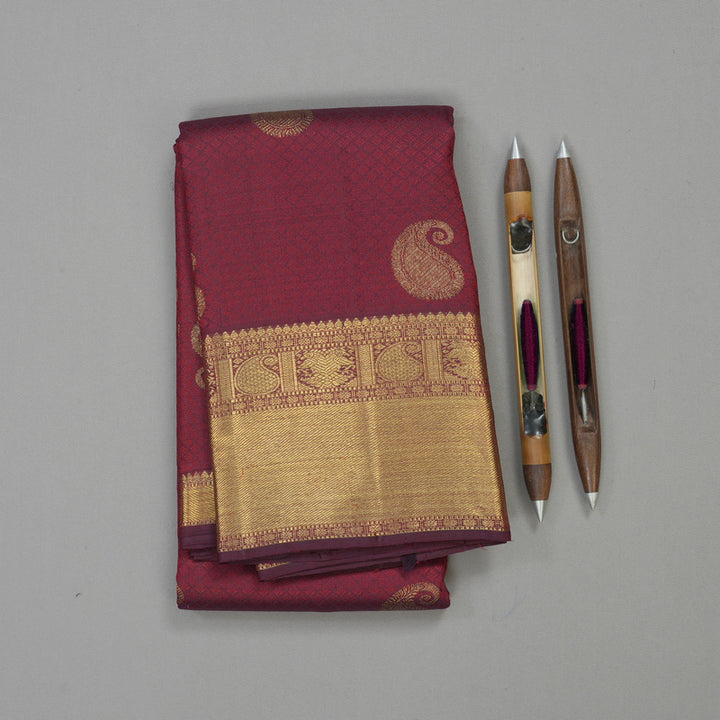 Hayagrivas Handloom Pure Kanjivaram Silk Saree in Regal Dark Maroon BBD1097K3-1