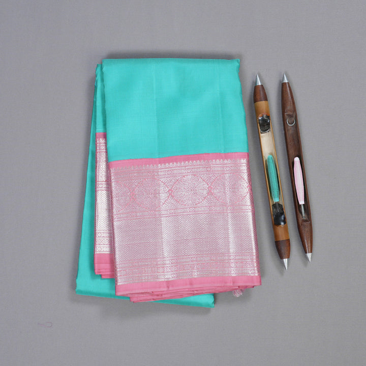 Hayagrivas Handloom Sky Blue Kanjivaram Silk Saree with Rose Pink Border BBD1099K1-1