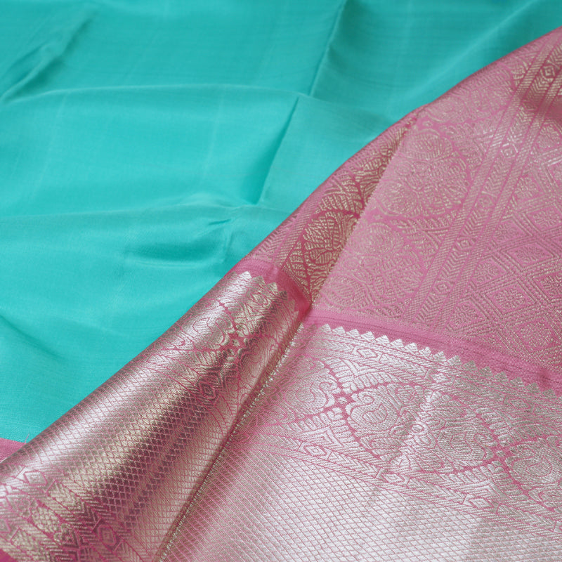 Hayagrivas Handloom Sky Blue Kanjivaram Silk Saree with Rose Pink Border BBD1099K1-1