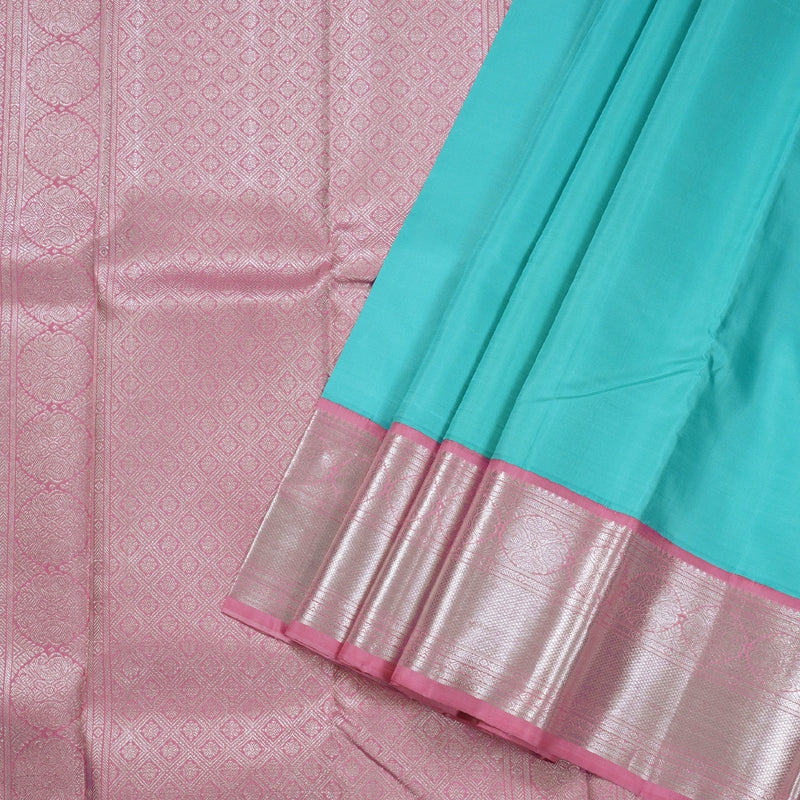 Hayagrivas Handloom Sky Blue Kanjivaram Silk Saree with Rose Pink Border BBD1099K1-1