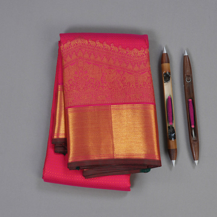 Hayagrivas Orangish Pink Kanjivaram Silk Saree with Orangish Pink Border - BBD10D5-1