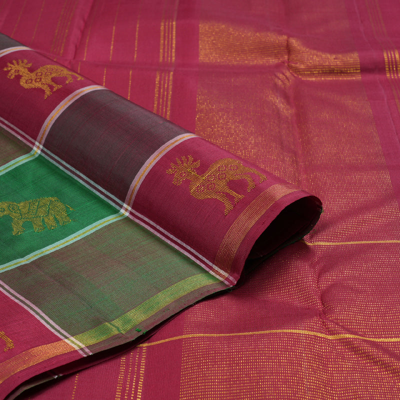 Hayagrivas White Handloom Kanjivaram Silk Saree with Multi Color Checks Border BBD1105K1-1